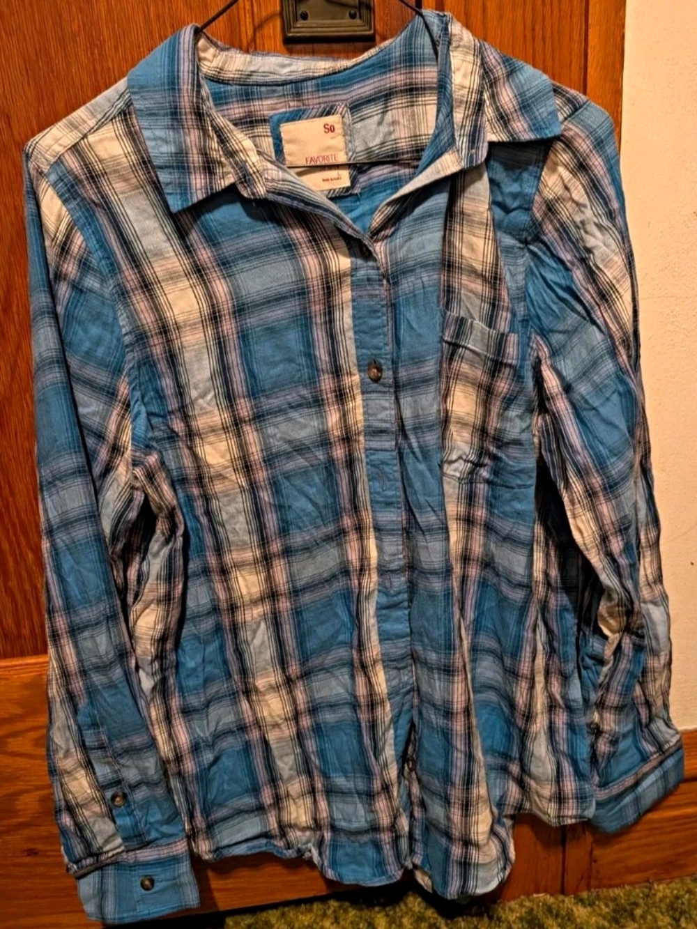 SO Blue and White Plaid Button-Down Shirt for Kids